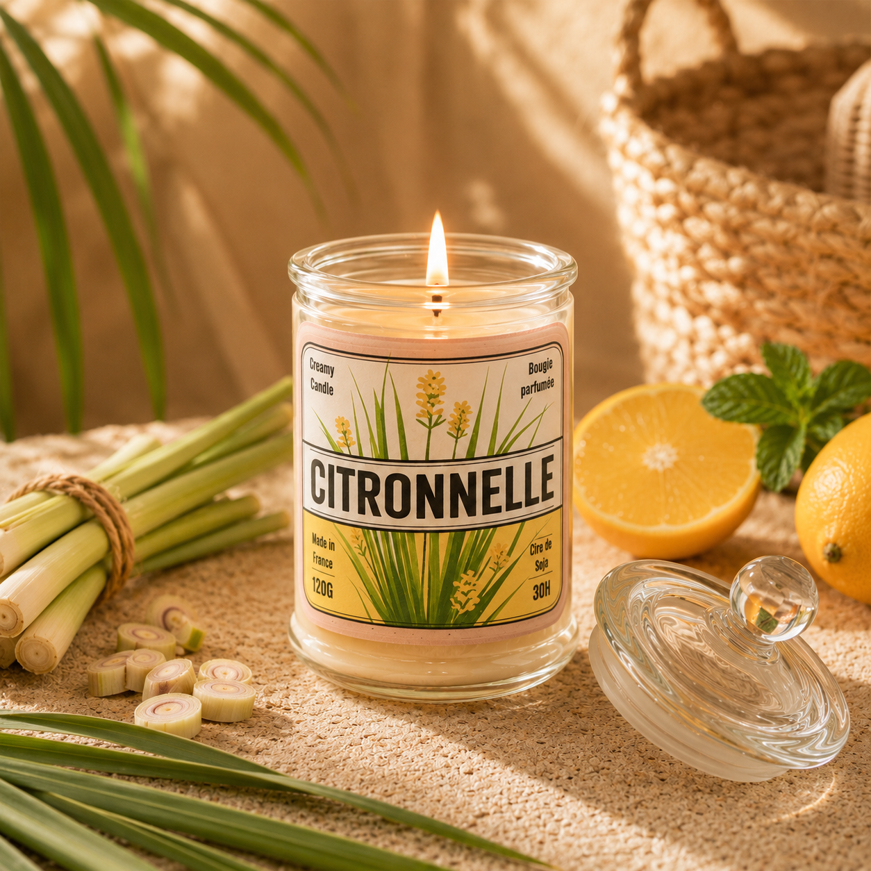 Bougie parfumée artisanale Citronnelle - Cire de soja - Parfum de Grasse
