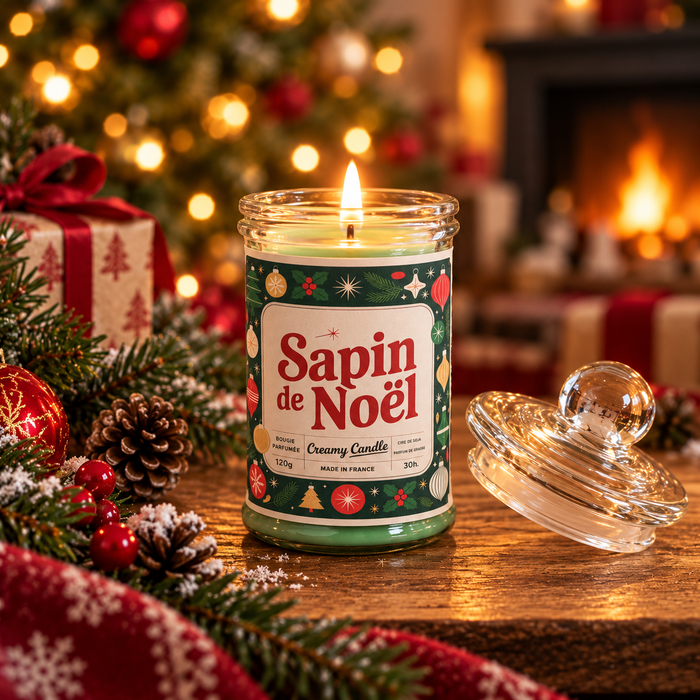 Bougie parfumée artisanale Sapin de Noël - Cire de soja - Parfum de Grasse