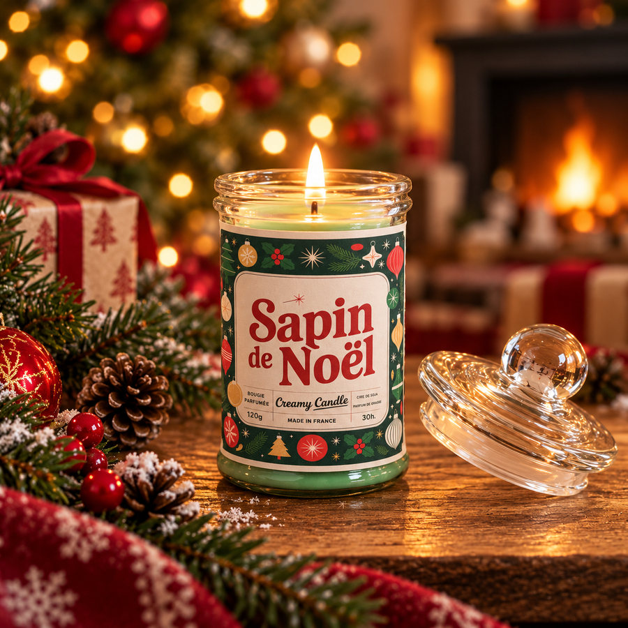 Bougie parfumée artisanale Sapin de Noël - Cire de soja - Parfum de Grasse