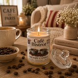 Bougie parfumée Café Bistrot allumée dans une ambiance chaleureuse