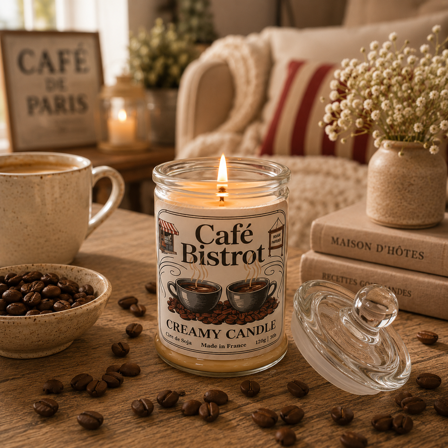 Bougie parfumée artisanale Café Bistrot - Cire de soja - Parfum de Grasse