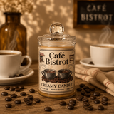Bougie parfumée Café Bistrot en cire de soja avec grains de café et tasse de café