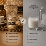 Comparatif entre une bougie parfumée artisanale Café Bistrot en cire de soja et une bougie industrielle