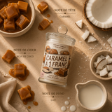 Bougie parfumée Caramel à 1 Franc avec ses notes olfactives de caramel, noix de coco et lait
