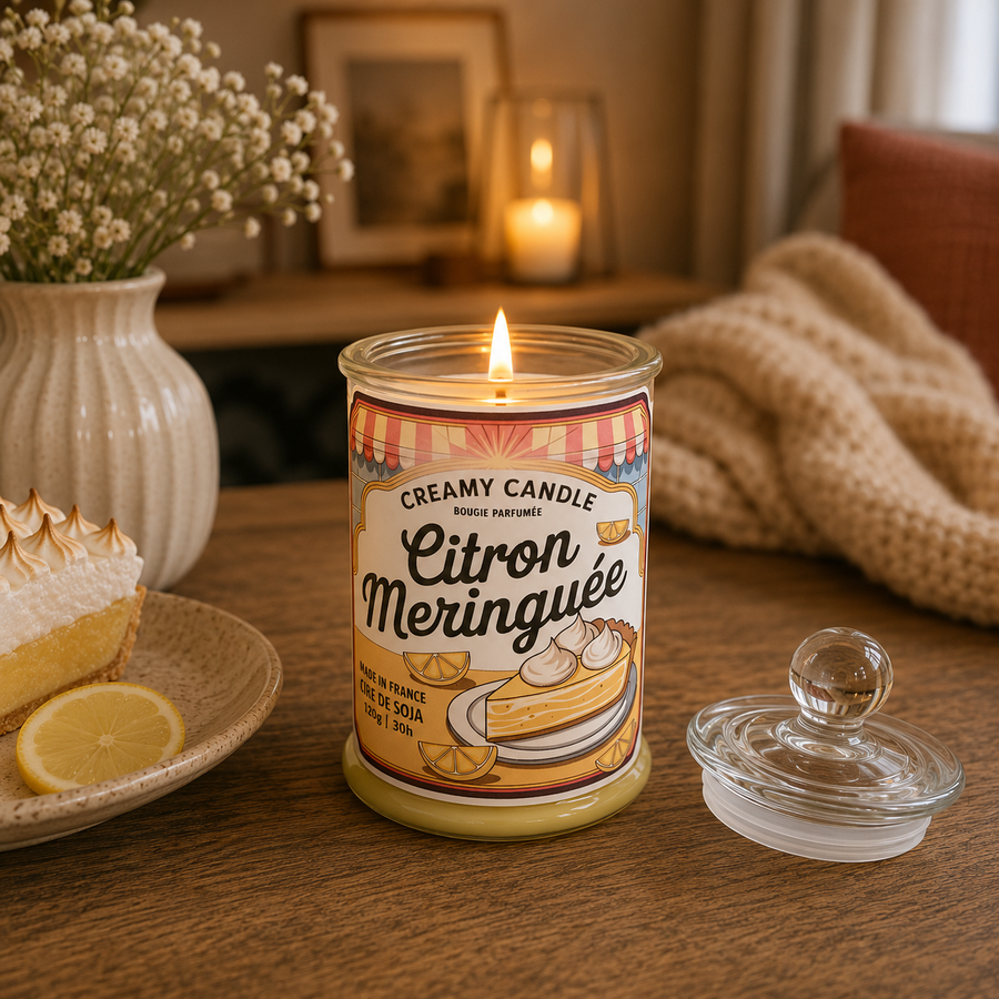 Bougie parfumée artisanale Citron Meringuée - Cire de soja - Parfum de Grasse