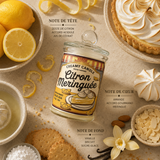Bougie parfumée Citron Meringuée avec ses notes olfactives de citron, meringue, biscuit et vanille