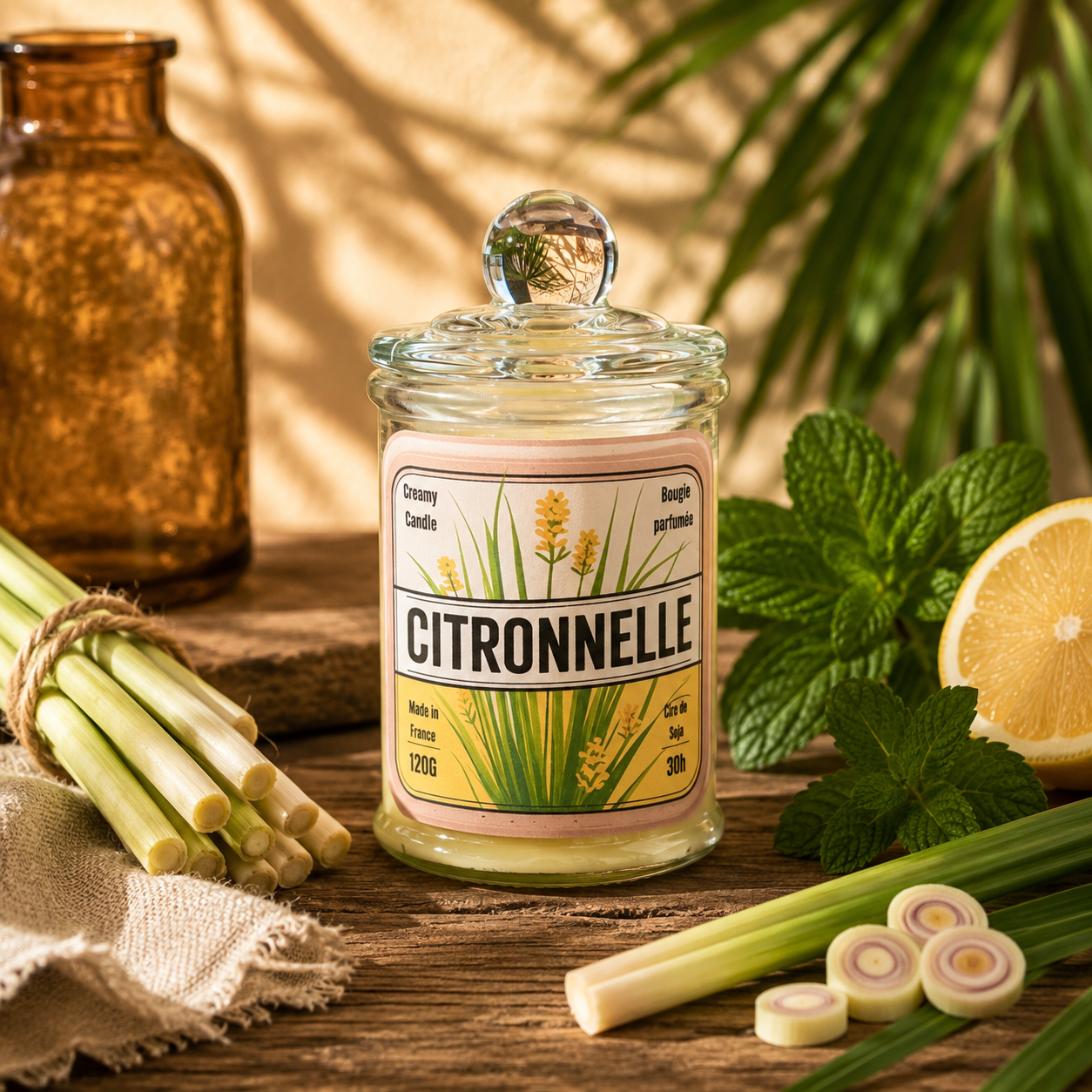 Bougie parfumée artisanale Citronnelle - Cire de soja - Parfum de Grasse