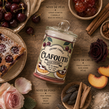 Bougie parfumée Clafoutis avec ses notes olfactives de cerise confite, pêche, fève tonka et vanille