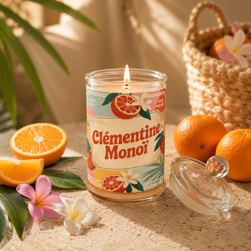 Bougie parfumée artisanale Clémentine Monoï - Cire de soja - Parfum de Grasse