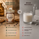 Comparatif entre une bougie parfumée artisanale Cookie Chocolat en cire de soja et une bougie industrielle