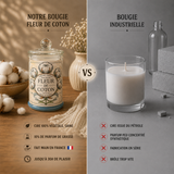 Comparatif entre une bougie artisanale Fleur de Coton en cire de soja et une bougie industrielle
