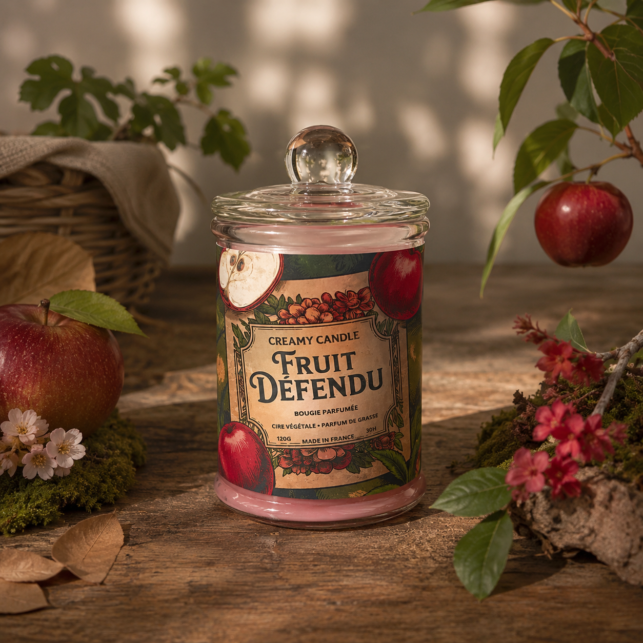 Bougie parfumée Fruit Défendu en cire de soja dans une ambiance élégante et raffinée