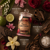 Bougie parfumée Fruit Défendu avec ses notes olfactives de bergamote, oud, rose, vanille et musc