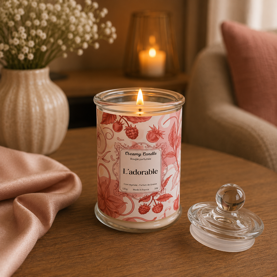 Bougie parfumée artisanale L'Adorable - Cire de soja - Parfum de Grasse