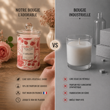 Comparatif entre une bougie artisanale L'Adorable en cire de soja et une bougie industrielle