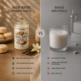 Comparatif entre une bougie artisanale Macaron Vanille en cire de soja et une bougie industrielle