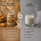 Comparatif entre une bougie artisanale Madeleine d'Antan en cire de soja et une bougie industrielle