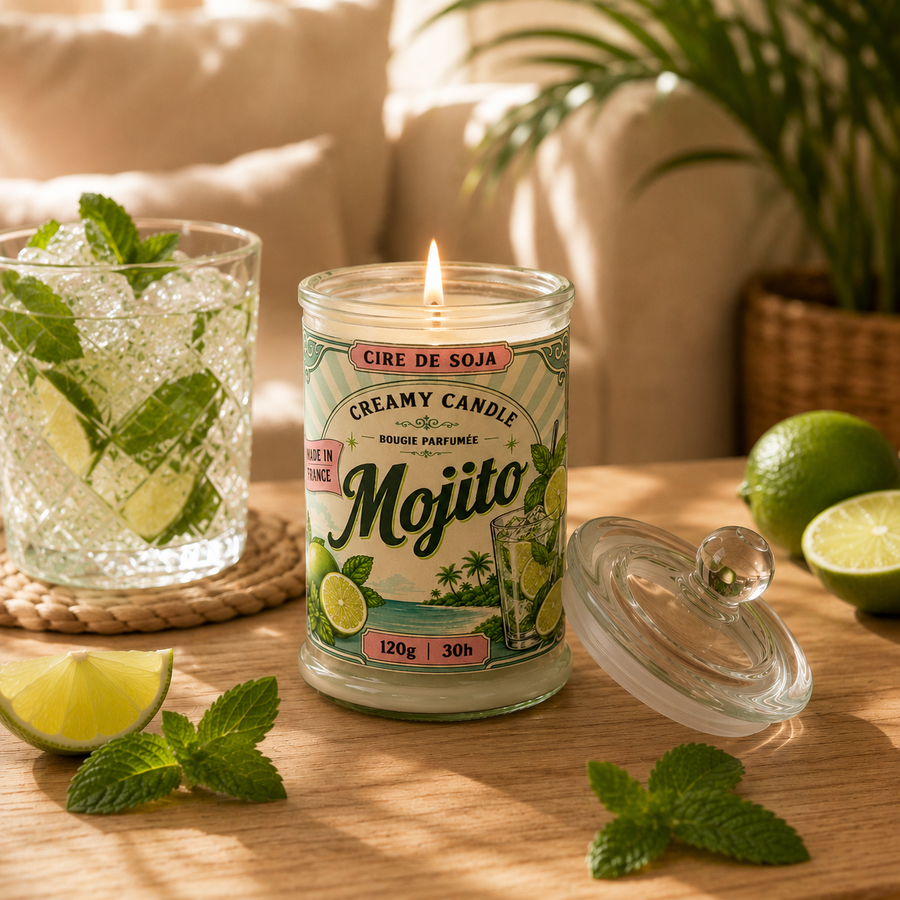 Bougie parfumée artisanale Mojito - Cire de soja - Parfum de Grasse