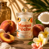 Bougie parfumée Monoï Pêche en cire de soja avec pêche, noix de coco et fleurs tropicales