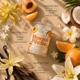 Bougie parfumée Monoï Pêche avec ses notes olfactives de pêche, monoï, jasmin, vanille et noix de coco