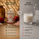 Comparatif entre une bougie parfumée artisanale Pomme d'Amour en cire de soja et une bougie industrielle