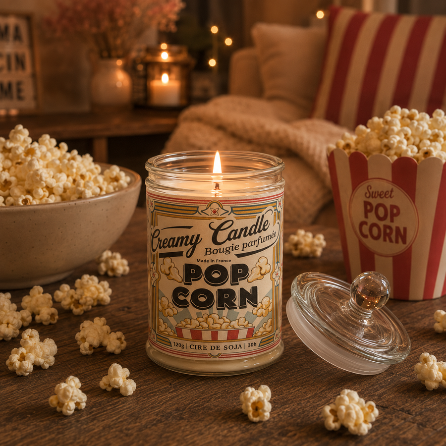 Bougie parfumée artisanale Pop-Corn - Cire de soja - Parfum de Grasse