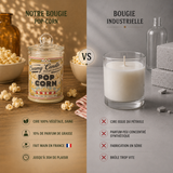 Comparatif entre une bougie parfumée artisanale Pop-Corn en cire de soja et une bougie industrielle