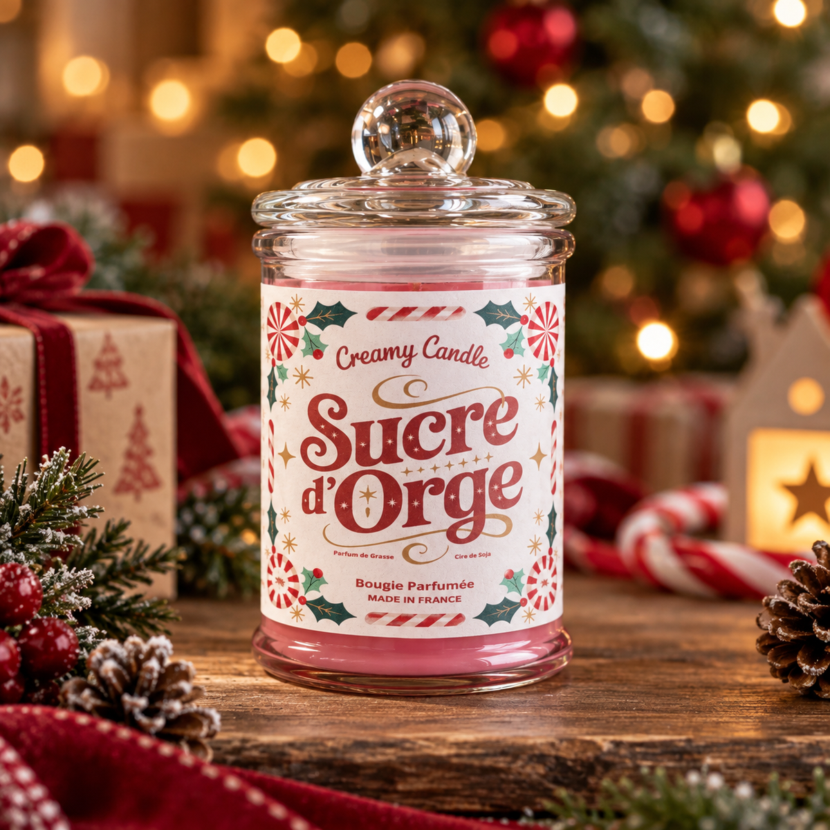 Bougie parfumée artisanale Sucre d'Orge - Cire de soja - Parfum de Grasse