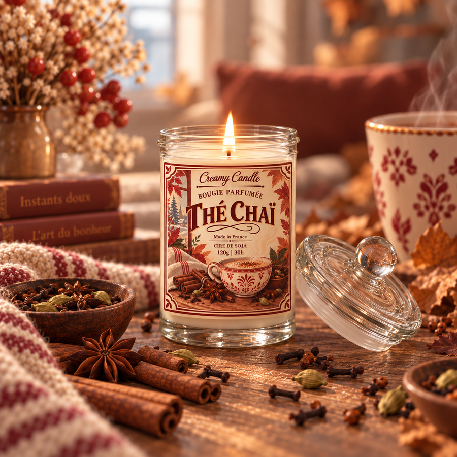 Bougie parfumée artisanale Thé Chaï - Cire de soja - Parfum de Grasse