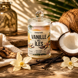 Bougie parfumée Vanille des Îles en cire de soja avec vanille, caramel et jasmin